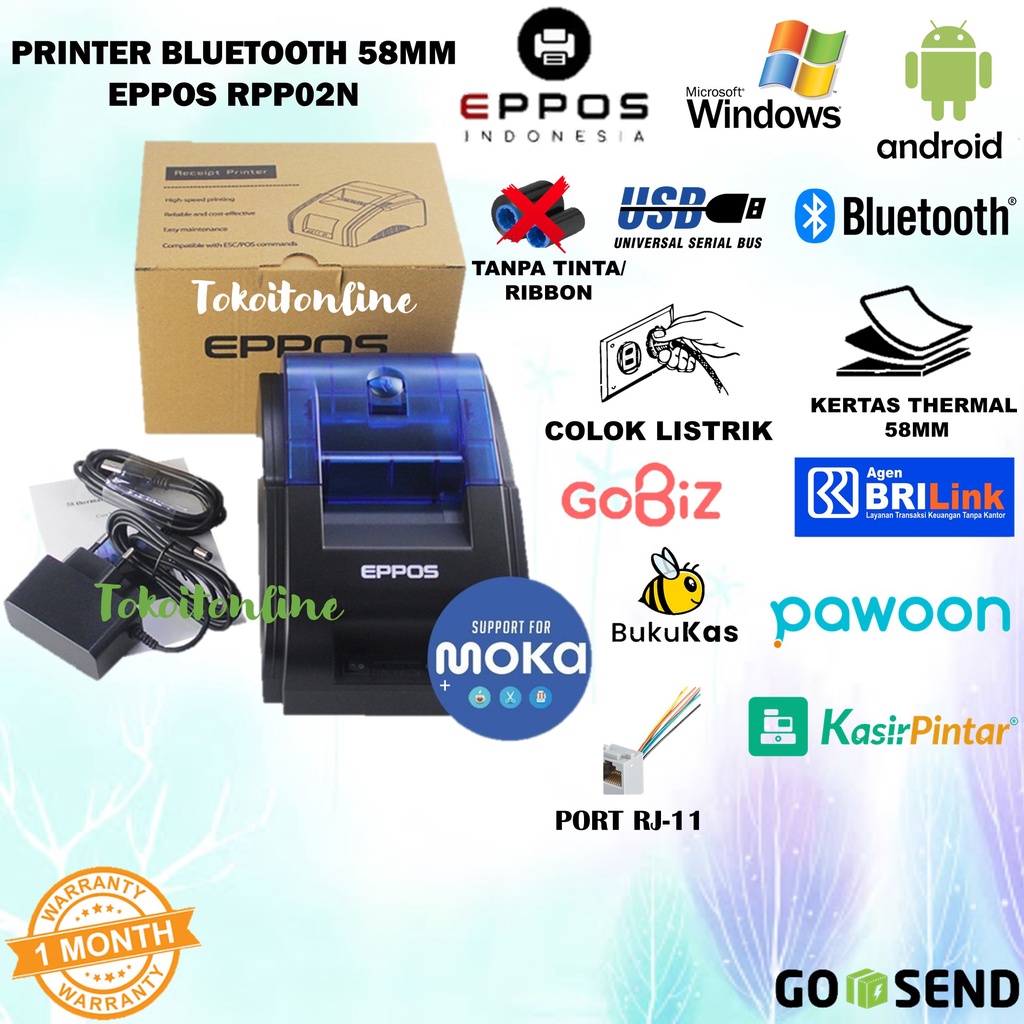 Jual EPPOS EPRPP02 PRINTER THERMAL BLUETOOTH RPP02N 58MM STRUK KASIR