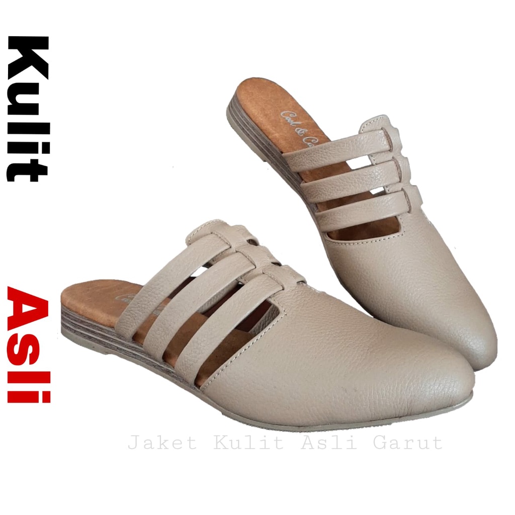 Sepatu Sandal Slop Wanita Elegant Kulit Asli Sapi