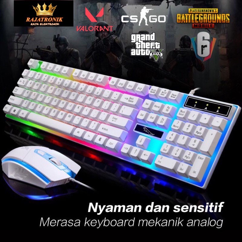 PAKET KEYBOARD GAMING RGB DAN MOUSE GAMING RGB WARNA HITAM DAN PUTIH/ GAMING MOUSE/ GAMING KEYBOARD