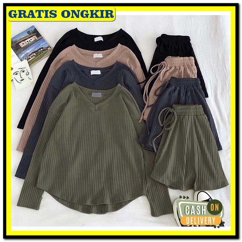 Seteln Kaos Import Premium Setelan Baju Celana Pendek Setelan Cewek Bangkok Sonya Set - Setelan Wani