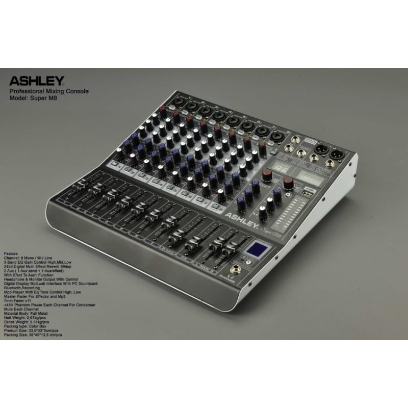 Mixer Audio Ashley Super M8/SuperM8/Super M 8 8Ch USB-BLUETOOTH-RECORDING TO PC NEW