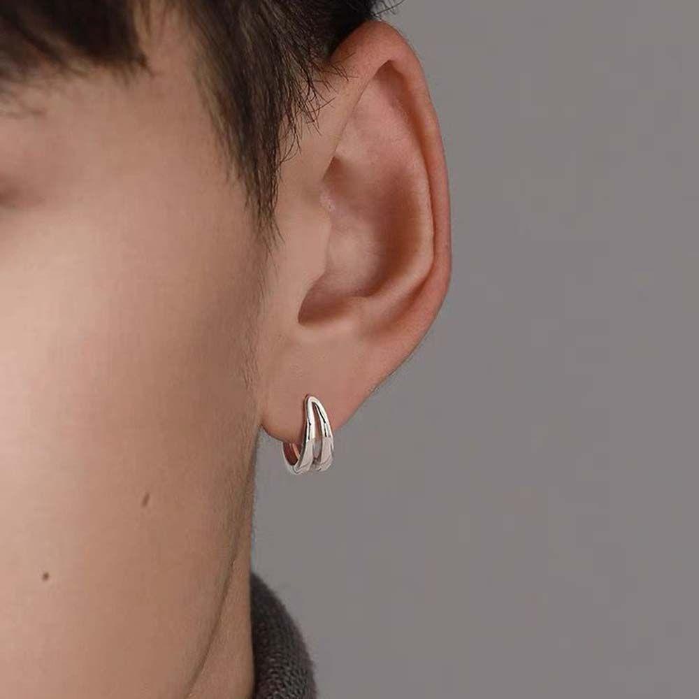 Needway Pria Hoop Earrings Rock Roll Untuk Anak Laki-Laki Multi-layer Bulat Lingkaran Lingkaran Ganda Geometris Hip Hop Telinga Studs