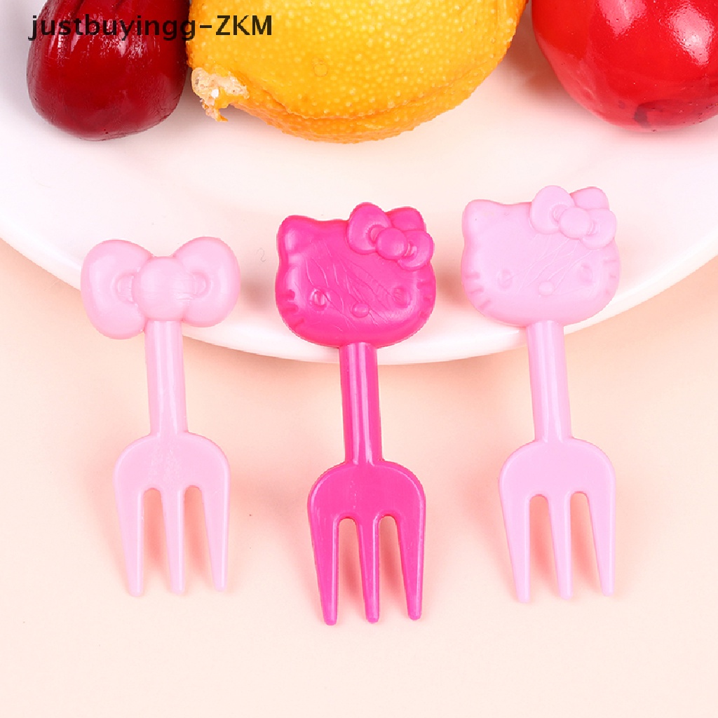 10 Pcs Garpu Buah / Kue / Dessert / Bento Mini Motif Kartun Hewan Untuk Anak