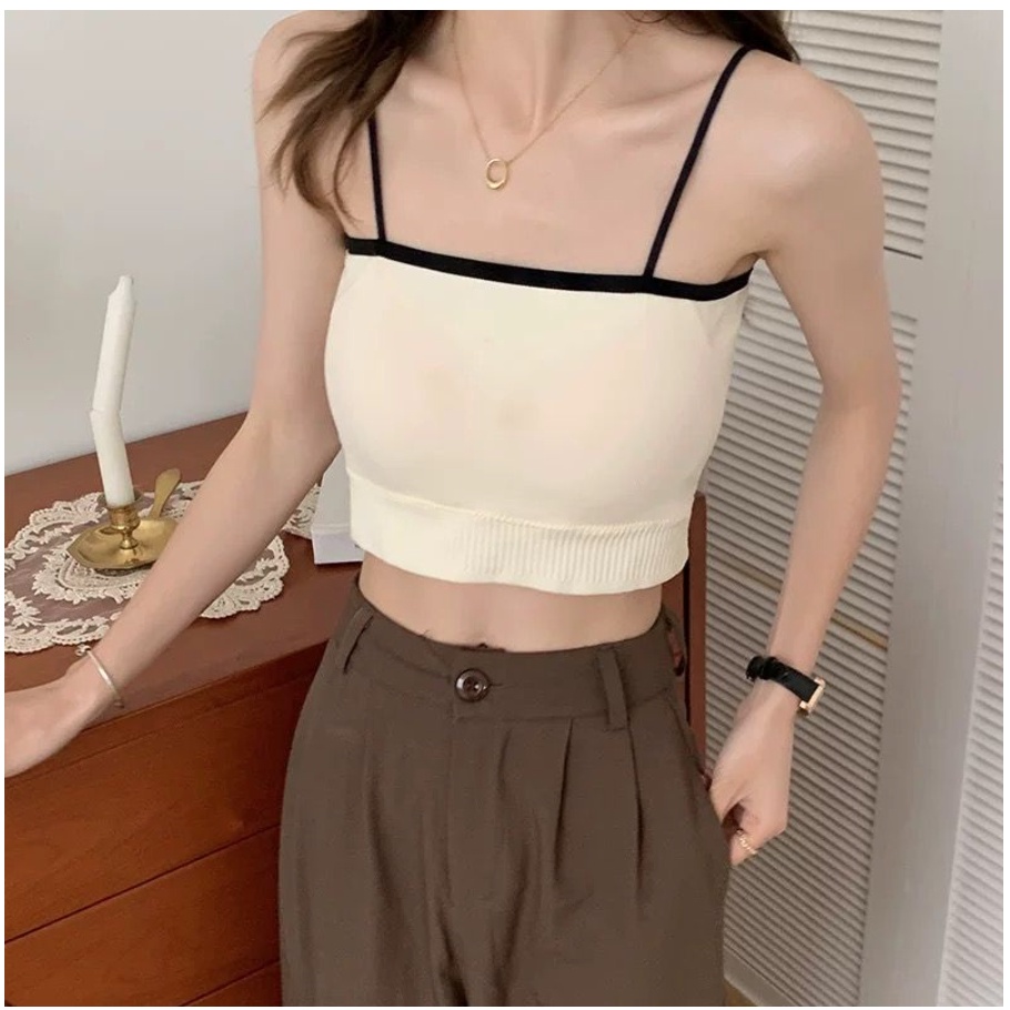 Tank Top Wanita Crop Top Pakaian Dalam Sexy Tali Kecil Ada Sponge Busa