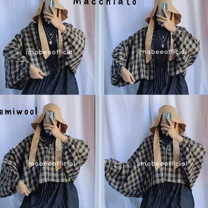 マ JENNIE BATWING TARTAN OVERSIZE CROP GRIDY SEMIWOOL FLANEL // KEMEJA OUTER BATWING OVERSIZE Terjang