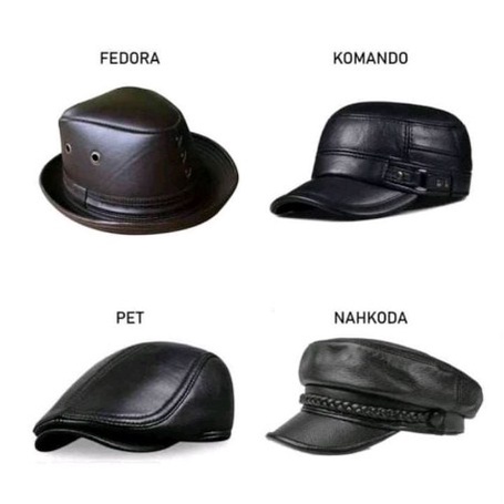 Topi Kulit Pria Pet,Komando,Nahkoda,fedora original