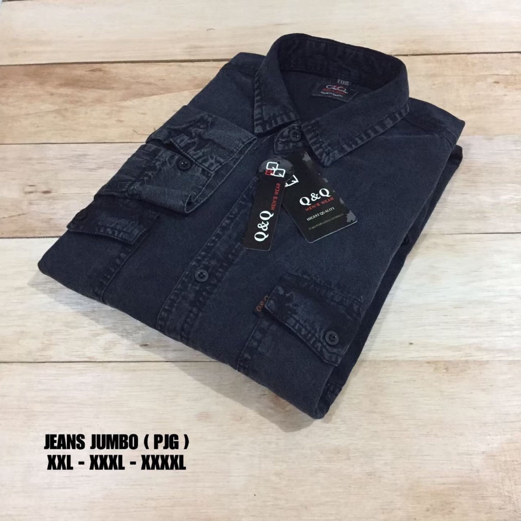 Kemeja Jeans Pria Lengan Panjang /Kemeja Jeans Denim / Baju Kemeja Casual Denim /Kemeja jeans JUMBO dari size M - XXXXL /Kemeja Denim Lengan Panjang Pria dewasa Premium