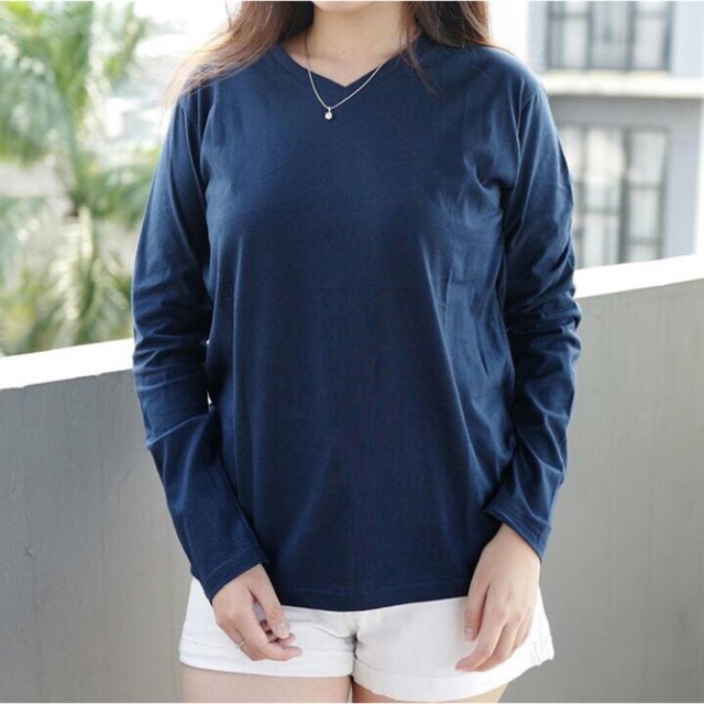Kaos lengan panjang Polos Navy