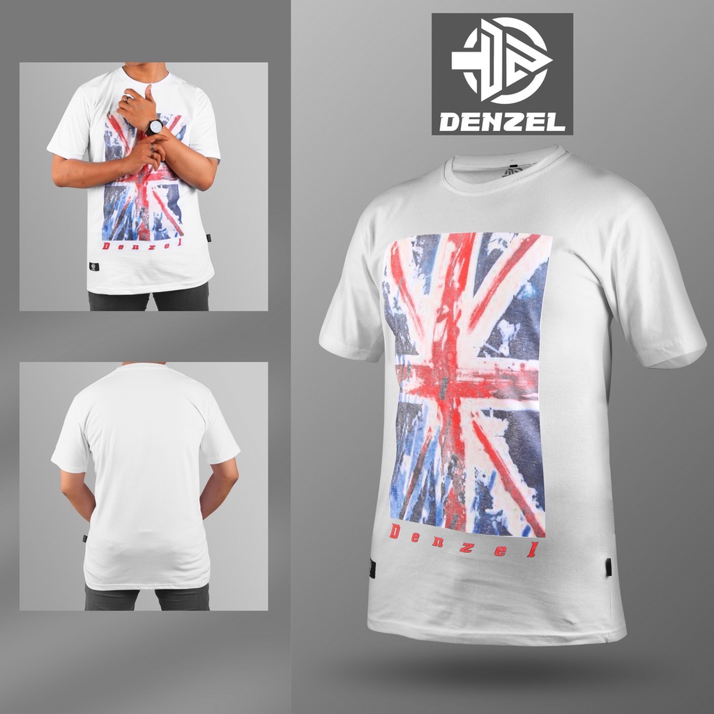 Kaos Pria Denzel Projects Original DZ 069 - Kaos Distro Putih- T-Shirt White Inggris