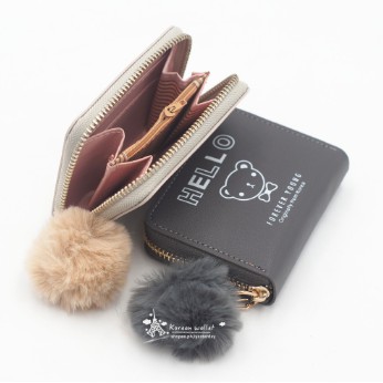 (COD) DOMPET WANITA PLUS POMPOM DOMPET KOIN KOREAN FASHION WALLET