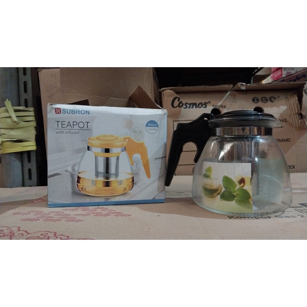 SUBRON Teapot Glass Teko Kaca Teh Saringan Stainless 900 ml 1100ml - 900 ml