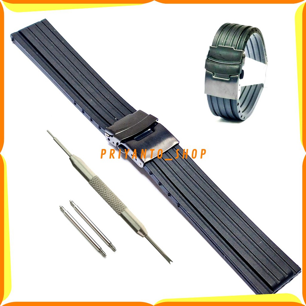 Tali Karet jam tangan 22mm Rubber Strap Watch Bend 22mm Black Bracelt bonus pen Remover