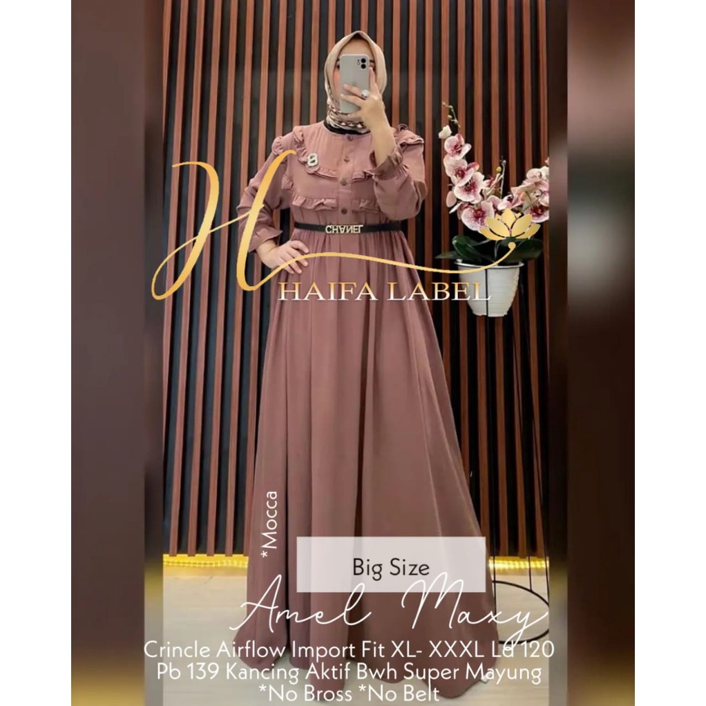 DRESS AMEL MAXY, BAHAN CRINCLE AIRFLOW IMPORT // GAMIS CANTIK BAWAH MAYUNG, LD 120CM JUMBO // GOOD Q