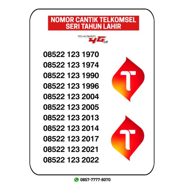 NOMOR CANTIK TELKOMSEL SERI TAHUN LAHIR