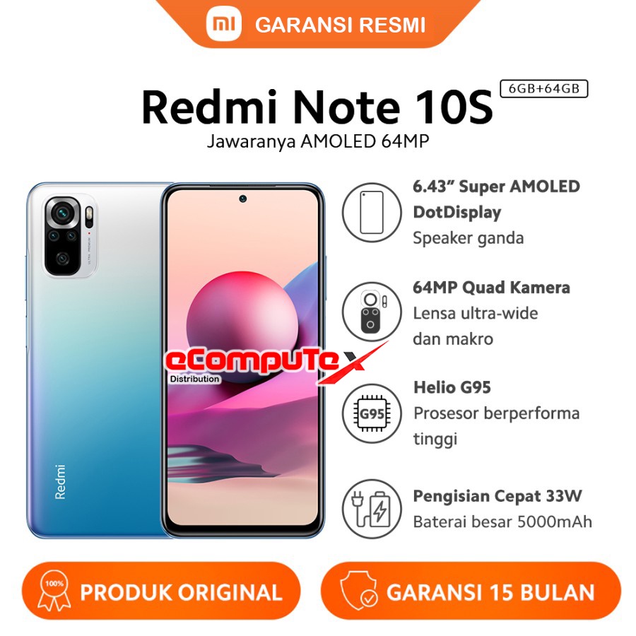 XIAOMI REDMI NOTE 10S NFC RAM 6/64GB XIAOMI REDMI NOTE 10 S 6/64 GB ORIGINAL GARANSI RESMI