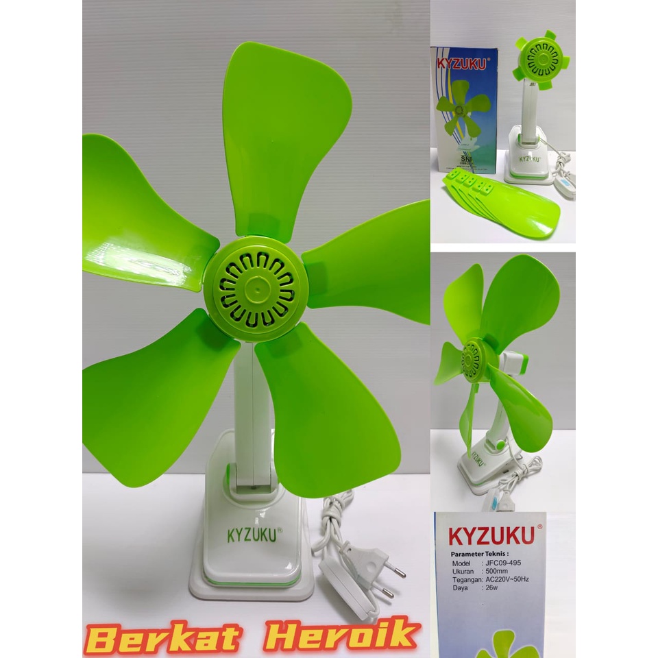 Kyzuku 26w/ 26 watt Kipas angin 3in1 duduk, Jepit  dan dinding 5baling fan kyuzuku