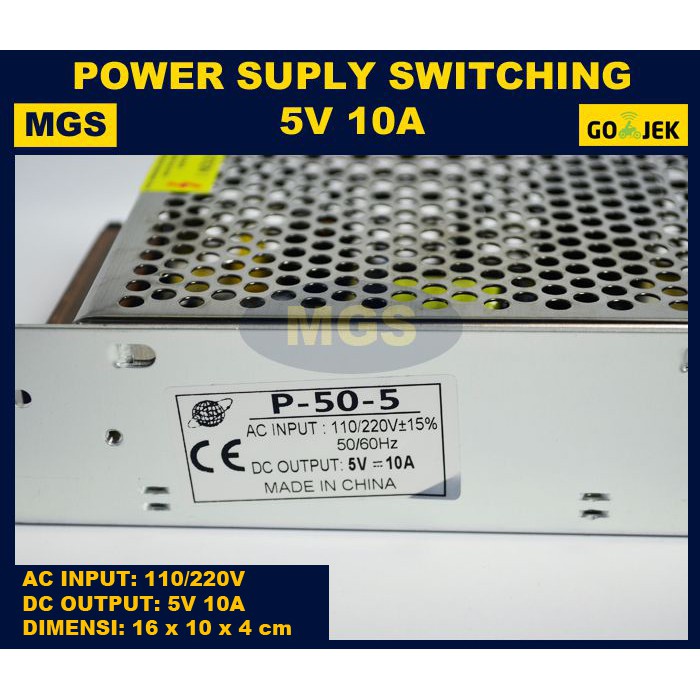 Adaptor 5V 10A Power Supply Switching LED Jaring 10 Ampere 5 Volt DC