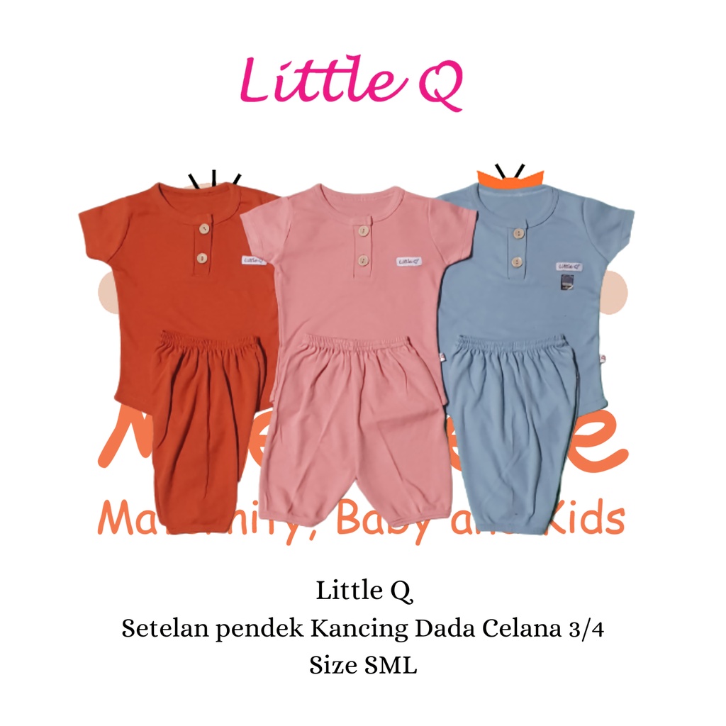 [Size SML] Little Q Polos Plain Set Mix Setelan Pendek Kancing Dada Celana Pendek 3/4 Isi 3 Pcs