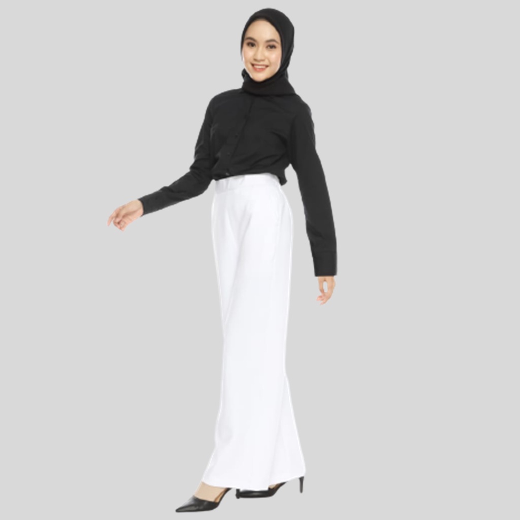 CELANA KULOT HIGHWAIST PANJANG BASIC SCUBA PUTIH PREMIUM TEBAL WANITA KEKINIAN