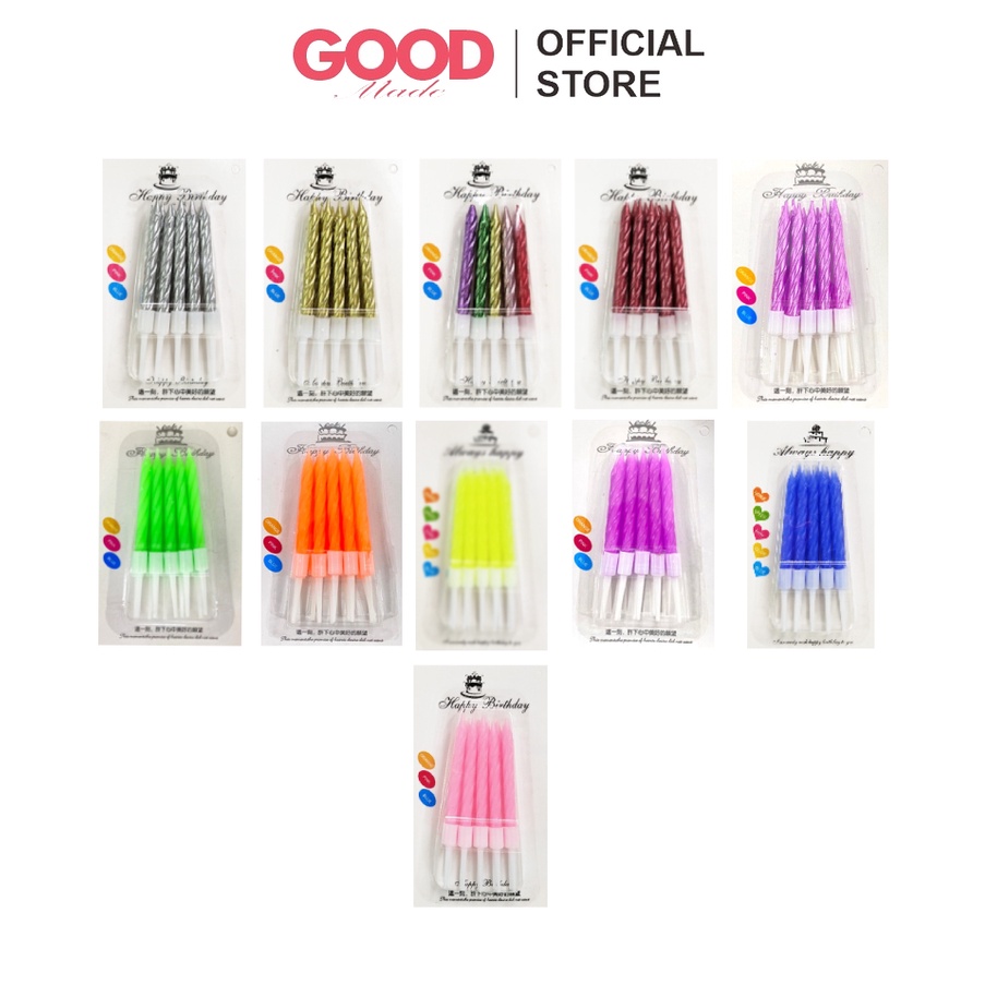 GOOD MADE - Lilin Ulang Tahun 10 Pcs Lilin Ulir Metalik Birthday Candle Party Warna Warni Murah | COD