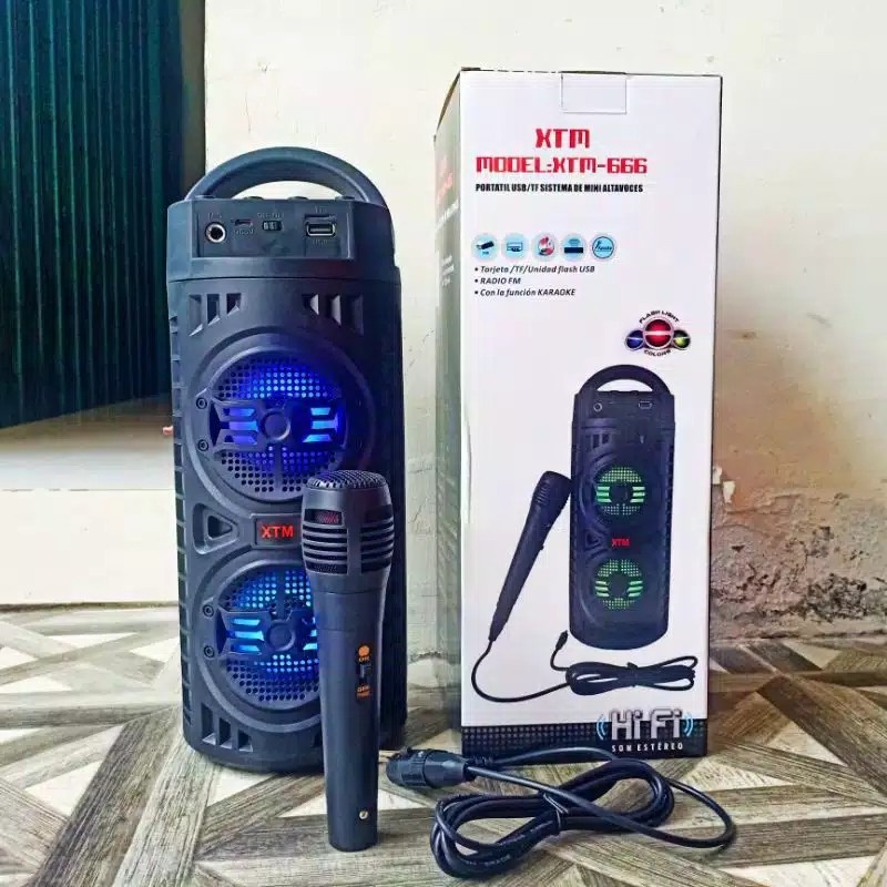 Promo Terbaru!!! Speaker Karaoke Portable Bluetooth XTM 666 Wireless USB LED Bonus Microphone Super Extra Bass