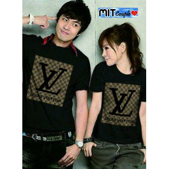 [TERLARIS] GROSIR MURAH BAJU PASANGAN KAPEL SHIRT KAOS COUPLE LV BLACK
