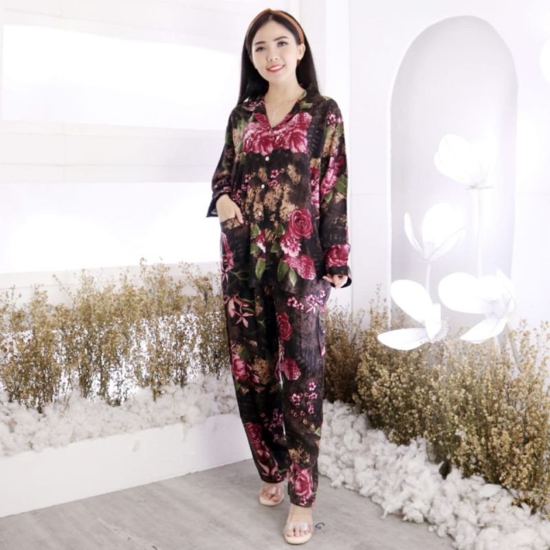 BISA COD PIYAMA XXL LD 120 YUNI EKA /PIYAMA TIEDYE FLOWERS GELOMBANG SETCEL RAYON KEKINIAN/JOSJOLI