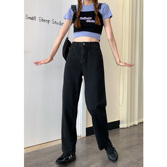 New hitam import high waist boyfriend celana jeans panjang wanita