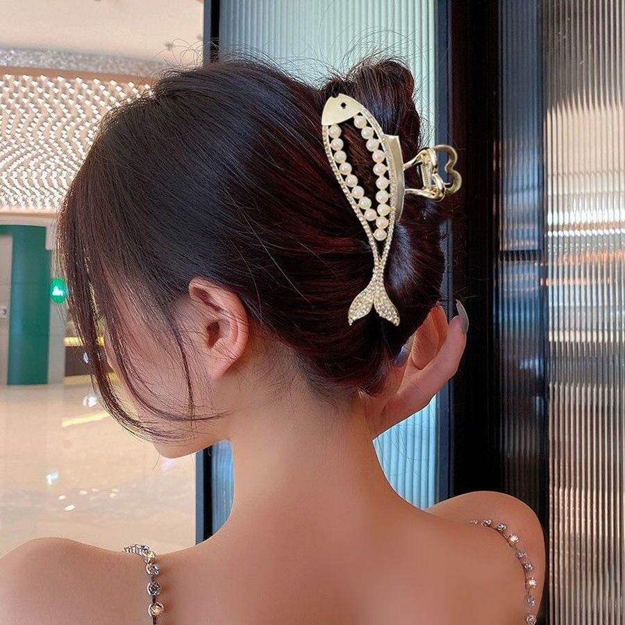 Jepit Rambut Ponytail Bahan Alloy Aksen Kristal Mutiara Berlian Imitasi Ukuran 11cm Gaya Korea Untuk Wanita