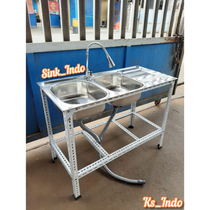 Bak Cuci Piring 2 Lubang Portable uk 110 x 50 Kitchen Sink Westafel cuci piring Merk oki
