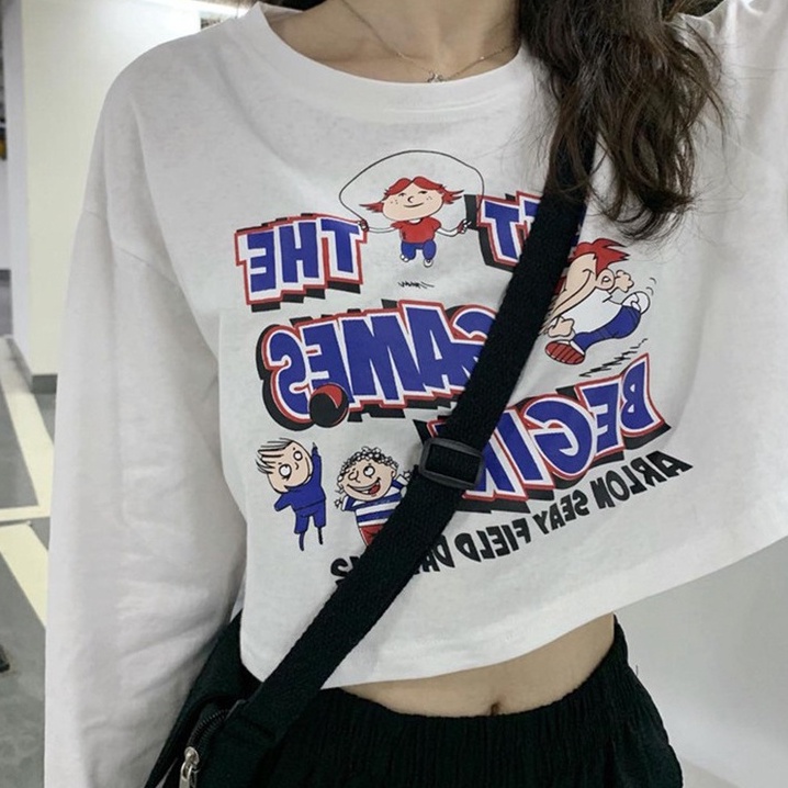 [littlecrab] Kaos Crop Games Unik Atasan Wanita Trend Kekinian Let The Games Begin Croptop Oversize Lilac Putih Lucu Sweater Crop Korean Style