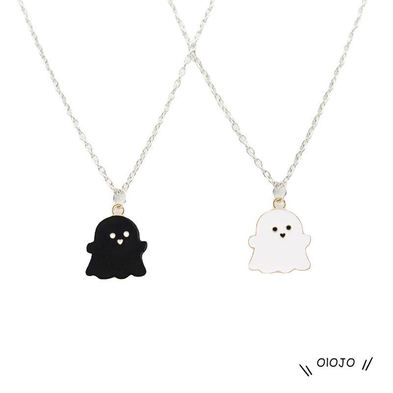 【COD】Kalung Rantai Dengan Liontin Kartun Hantu Warna Hitam Dan Putih Untuk Hadiah Halloween