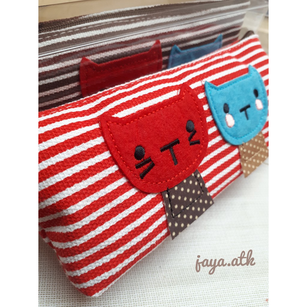 Tempat Pensil Kain Sleting / Tempat Kosmetik Motif Kucing FR301