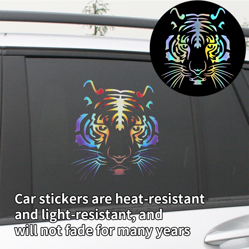 Stiker Reflektif Motif Kepala Harimau Ukuran 14x15cm Untuk Dekorasi Body Belakang Mobil