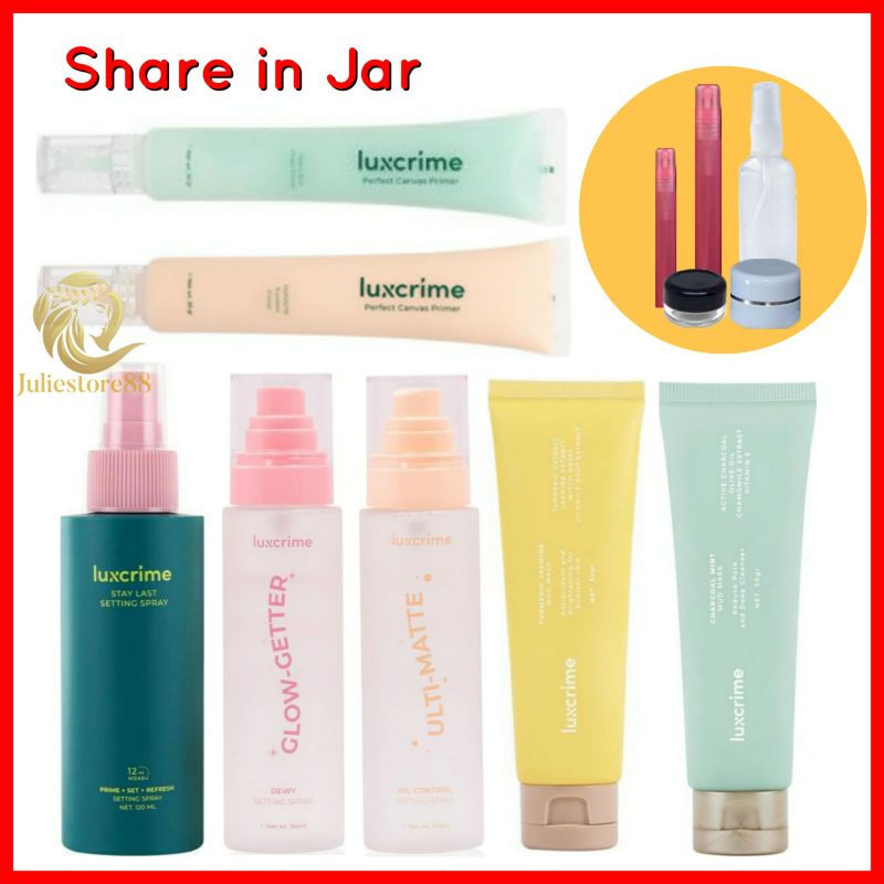 (Share) LUXCRIME Stay Last Setting Spray Hydro Blur Matrifying Oil Control Dewy Charcoal Mint Turmeric Jasmine Mud Mask