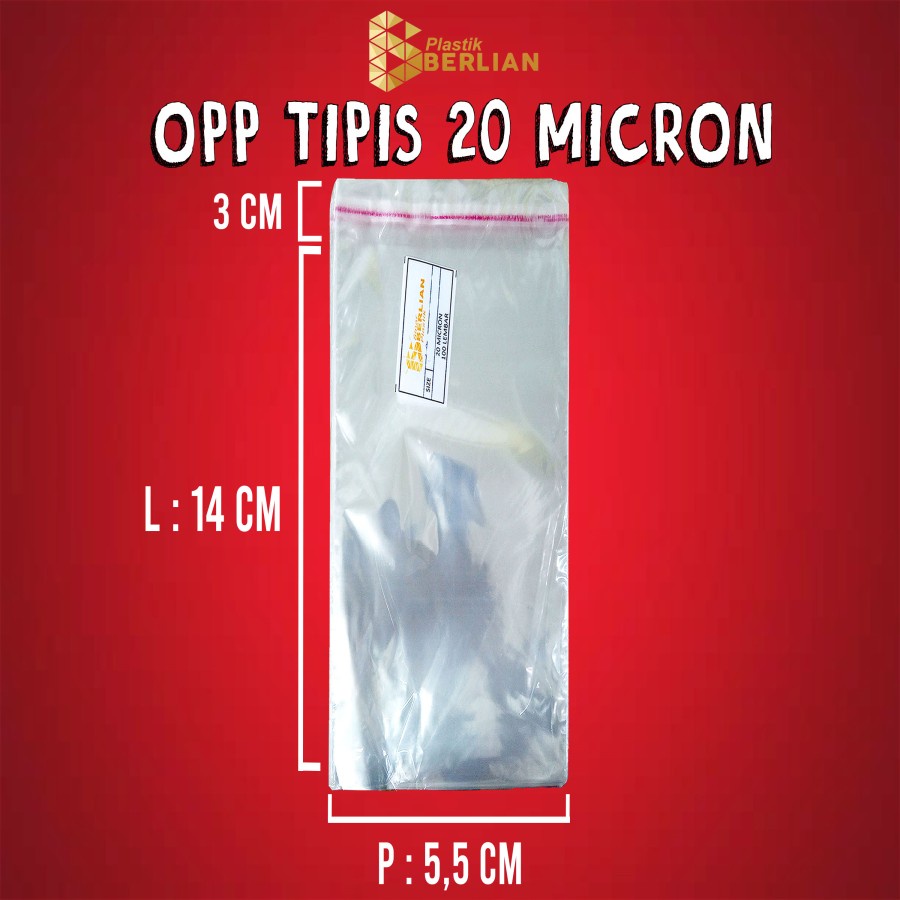 

5,5 x 14 cm Plastik OPP TIPIS (100 lbr) (lem/seal)