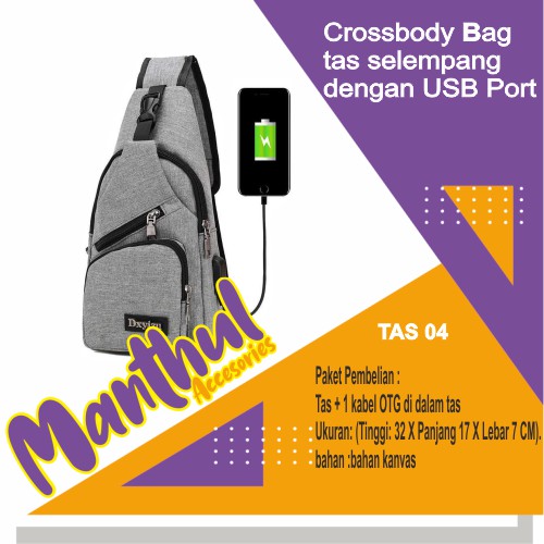 Crossbody bag tas selempang dengan USB Port