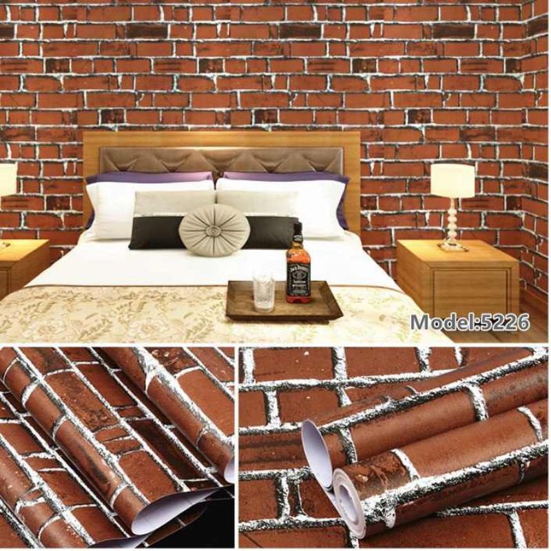 Grosir Wallpaper Sticker Dinding Batu Bata Coklat List Putih Mewah