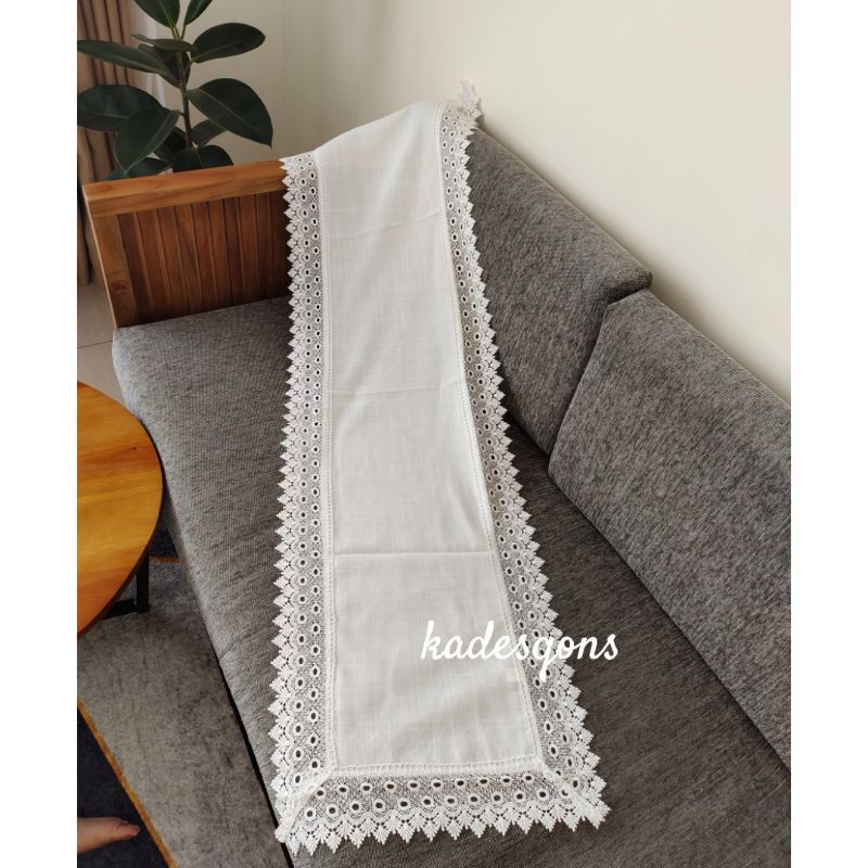 taplak meja tamu katun renda putih