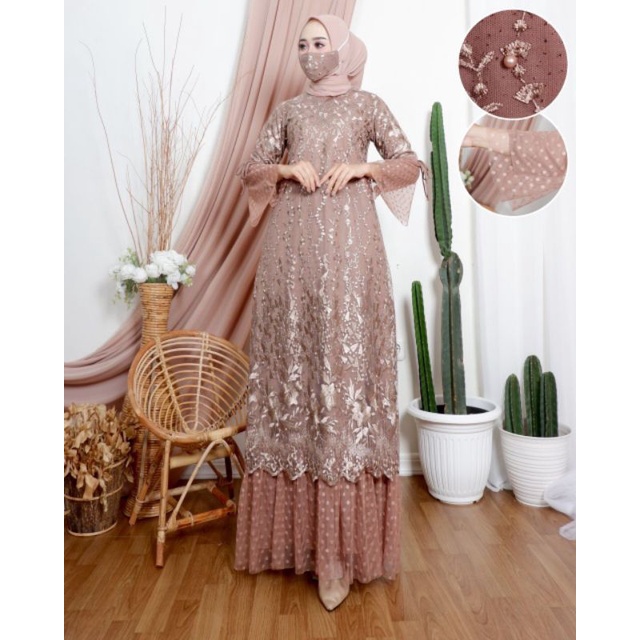 Cod produk original gamis tulle mix tutu//gamis kondangan//gamis pesta//gamis terlaris