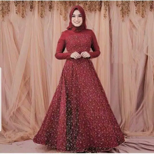 AURA GOWN TILE KELILING MUTER DEPAN BELAKANG READY JUMBO DAN STANDAR AURA GOWN BROKAT CANTIK ORI Gam
