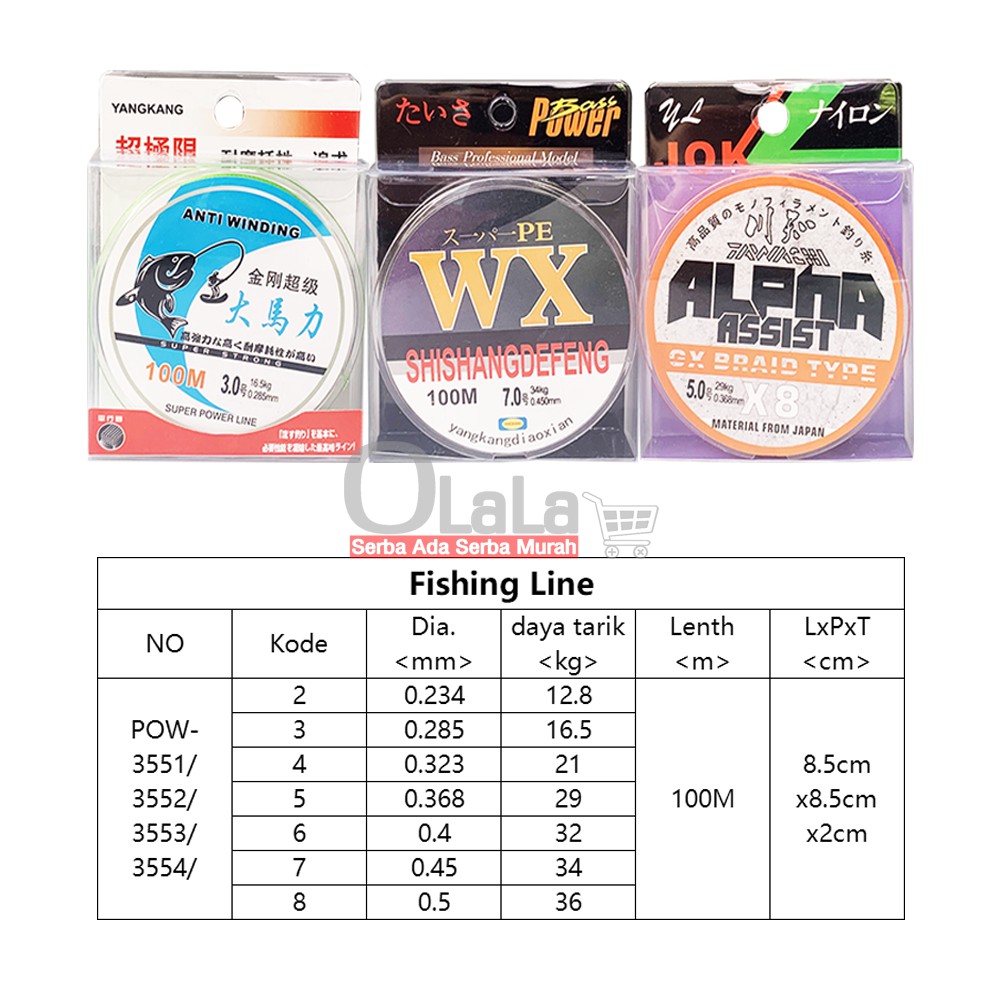 100M Fishing Line Super Strong Power PE/Nylon Line POW-3551/3552/3553/3554