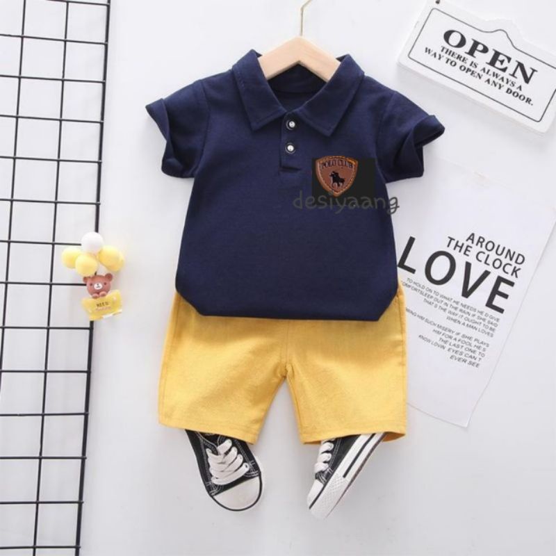 SETELAN ANAK KAOS ATASAN POLO KERAH DAN CELANA RIB CHINOS SIZE S USIA 1 2 3 4 BISA PILIH MOTIF