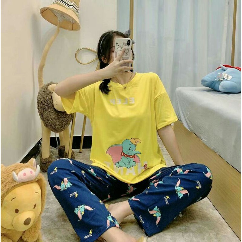 Piyama cp Dumbo (L to XXL) Piyama Oversize Bahan Kaos Lengan Pendek Baju Tidur Wanita