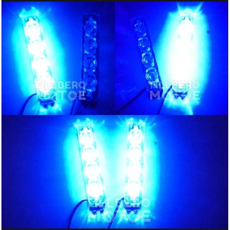 Lampu motor DRL kedip blitz LED 2 mode 4 5 6 mata blue universal motor