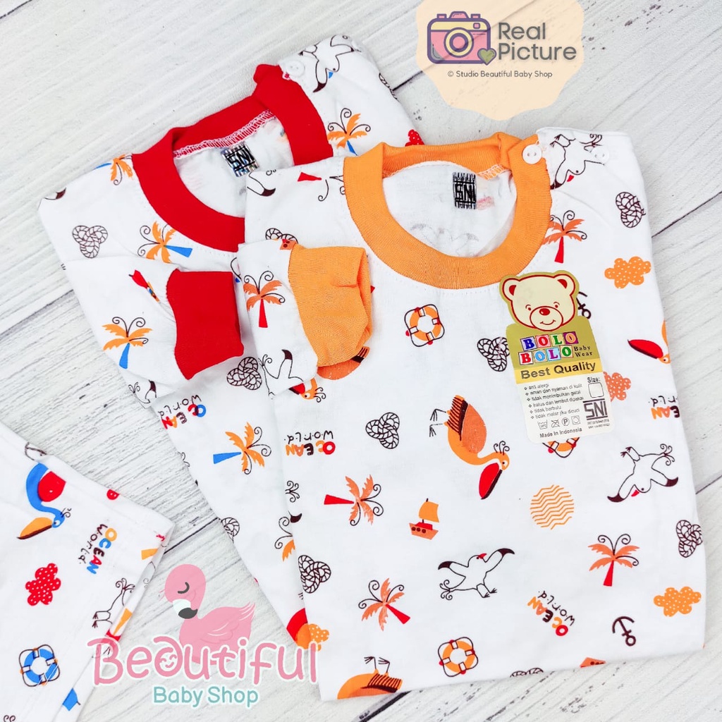 Setelan Bayi Panjang SNI Motif Ocean World / Setelan Piyama Bayi Laki - laki / Baju Bayi Panjang Merk Bolo-bolo/ Baju Tidur Bayi / Baby.ou_