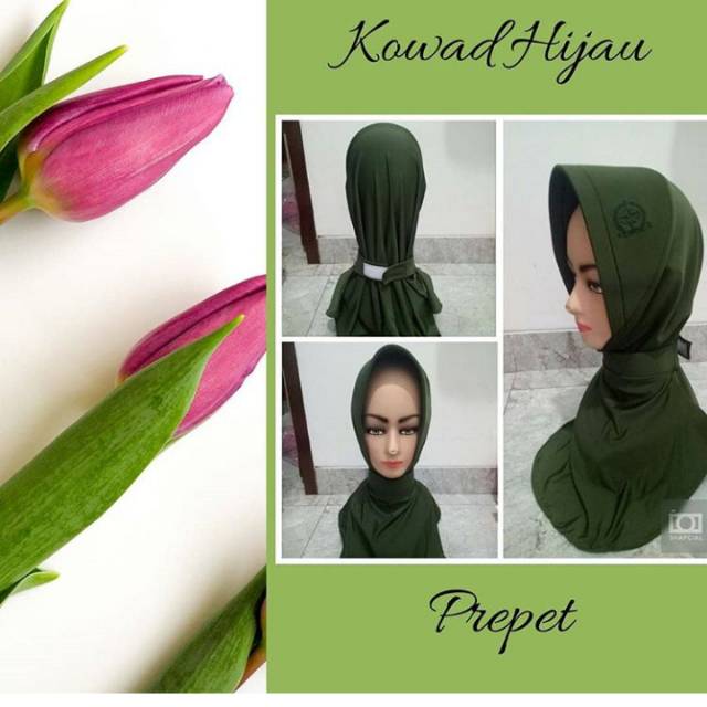 Jilbab kowad hijau leher prepet