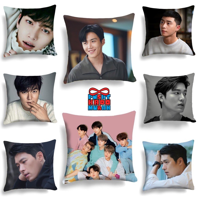 Bantal Sofa Print Motif Artis Aktor Korea 🇰🇷 - BTS / Hyun Bin / Lee Min Ho / Park Seo Joon / Ji Chang Wook / Kim Soo Hyun 40x40 cm - Pusat Kado Murah