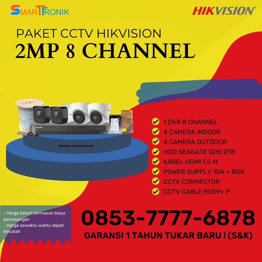 PAKET CCTV HIKVISION MURAH 8 CHANNEL (2 MP)
