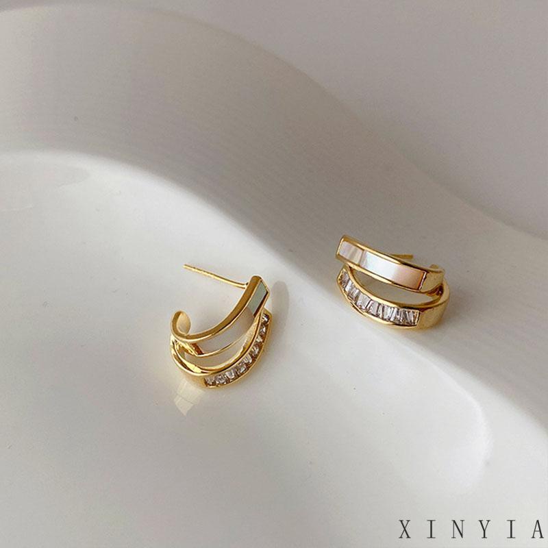 【COD】Set Anting Stud Desain Ekor Ikan Bunga Aksen Mutiara Kristal Warna Emas Gaya Retro Untuk Wanita